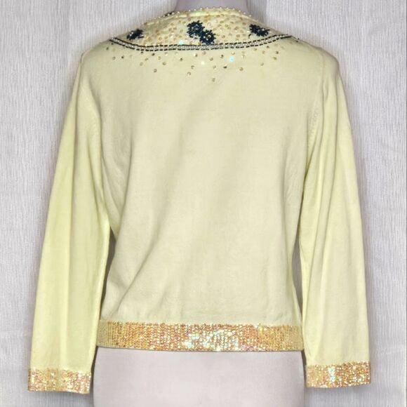Moth Anthropologie 2004 Vibrant Light Green Beaded & Sequined Cardigan Sweater - Picture 6 of 13